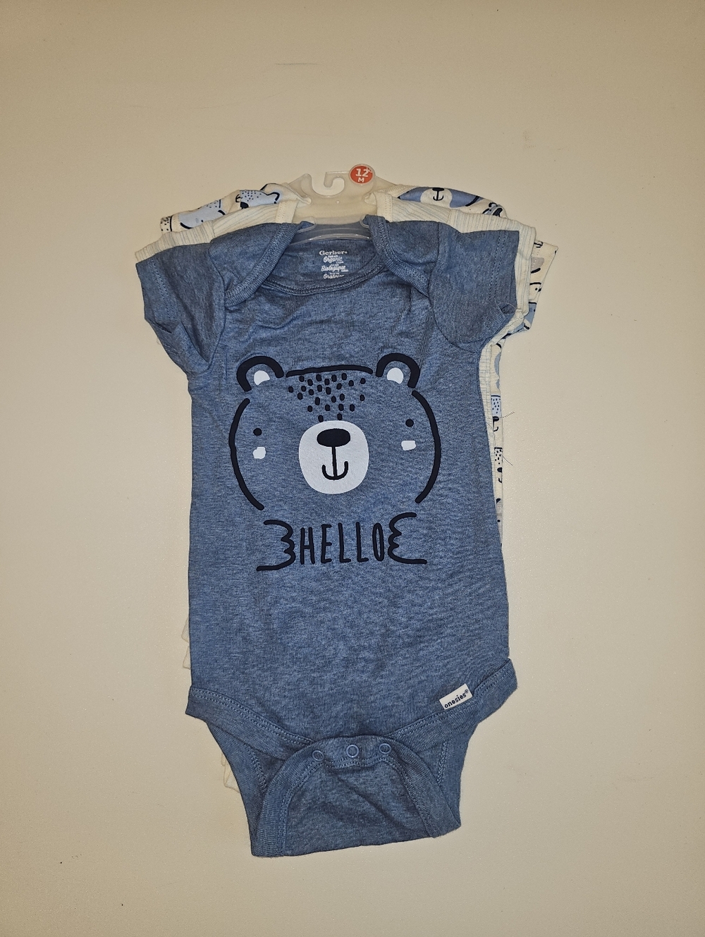 NWT | 12M | Gerber Organic Cotton Bear Print Bodysuit Set 3 Pack
